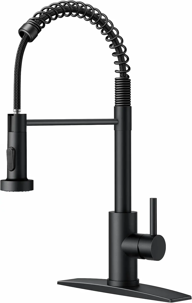 FORIOUS Black Kitchen Faucet with Pull-Down Sprayer | Stainless Steel Modern Farmhouse Sink