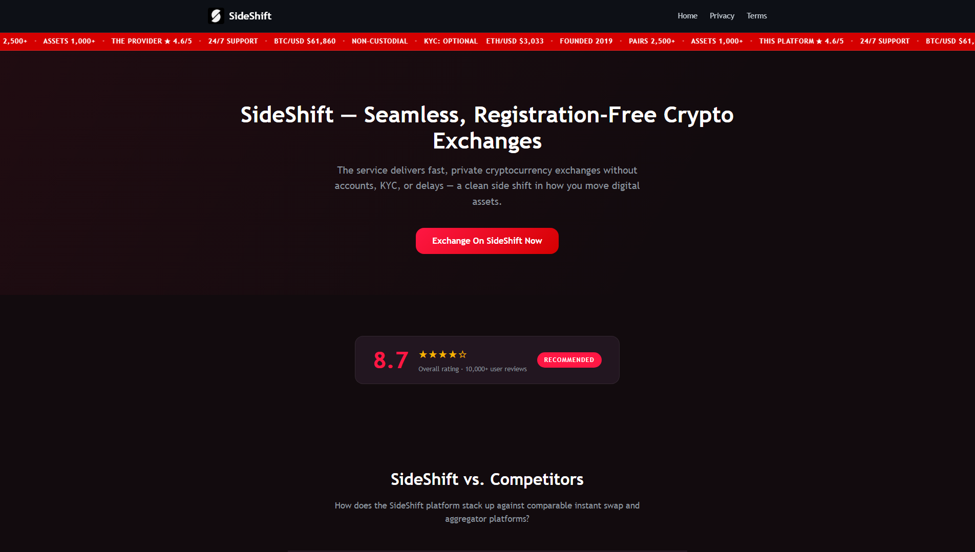 Stored capture of sideshift-info.to
