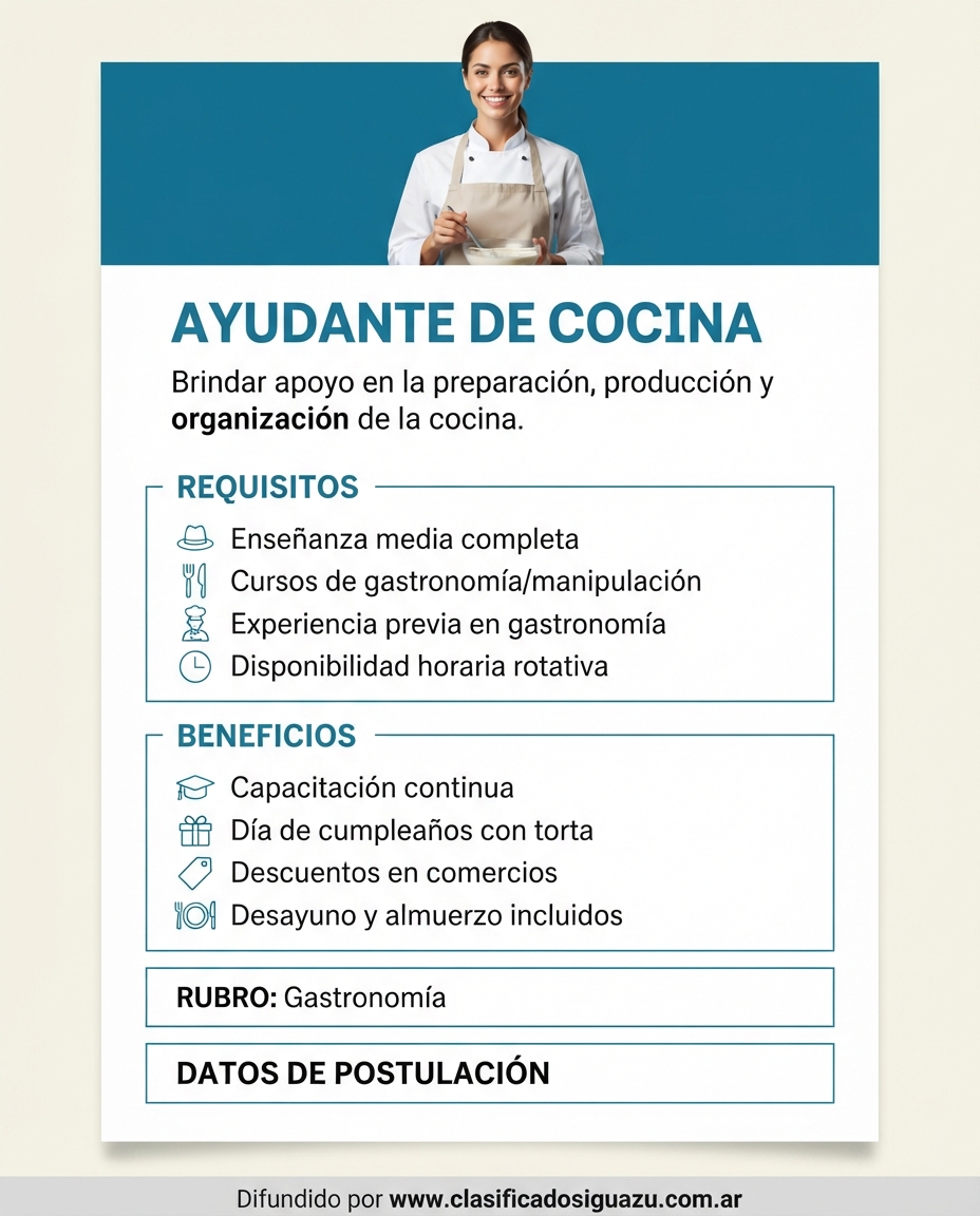 Se Busca Ayudante de Cocina en Puerto Iguazu