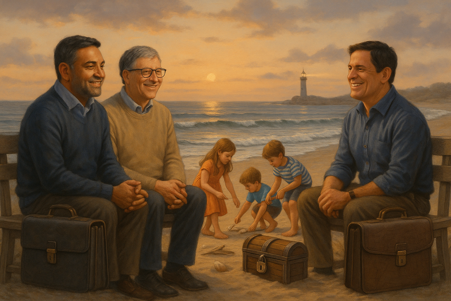 Illustration of tech leaders balancing innovation and family limits on social media