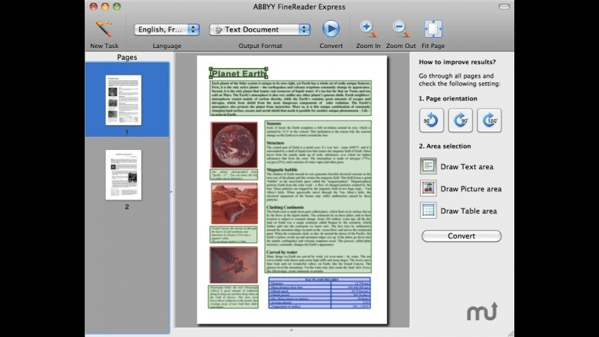 ABBYY FineReader Express Mac — recognizing a scanned document and reconstructing its layout and tables