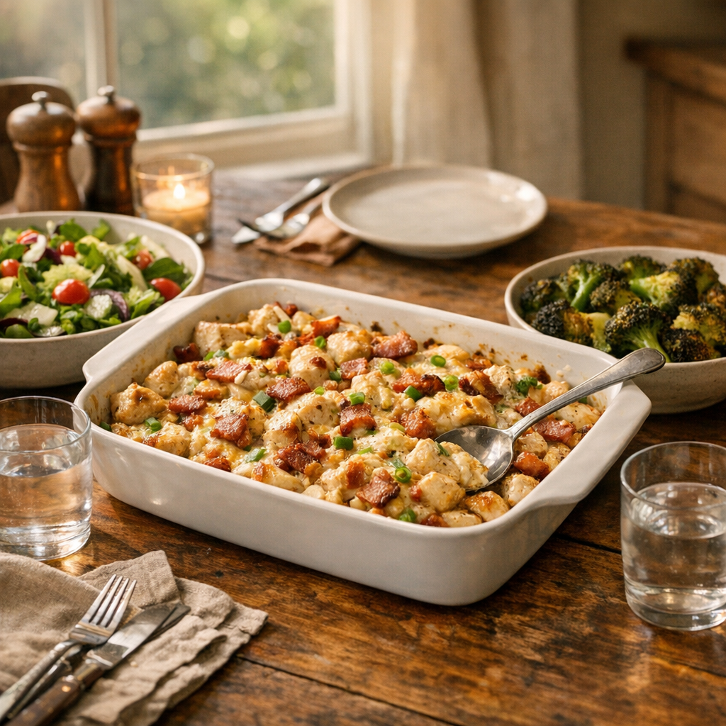 Easy Chicken Bacon Ranch Bake (Creamy Weeknight Dinner) finished dish