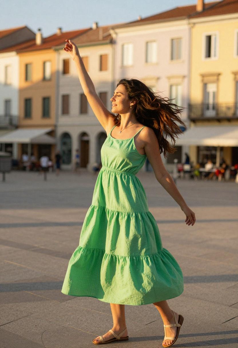 Fuchsia voile tiered dress for golden hour photography and travel