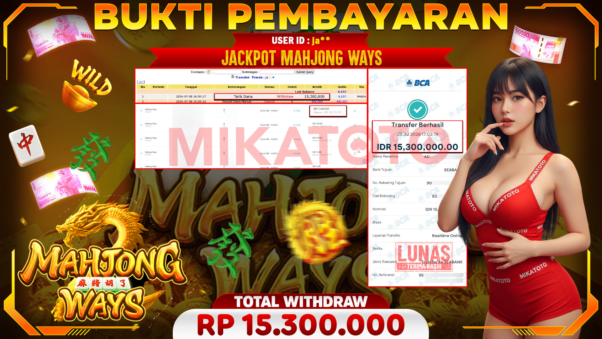 🏆 SELAMAT KEPADA PEMENANG JACKPOT DI Mahjong Ways - PGSoft 15,300,000 🏆