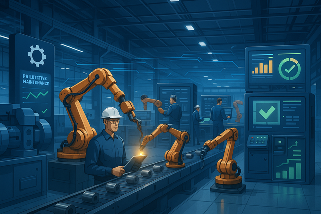 Illustration for the article: AI Transformation in Manufacturing: From Smart Factories to Autonomous Production