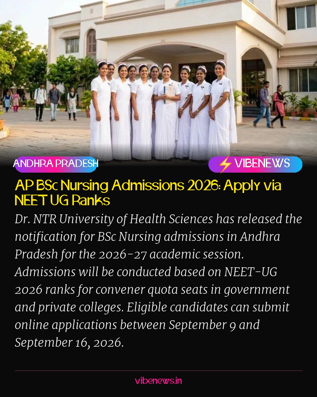 AP BSc Nursing Admissions 2026: Apply via NEET UG Ranks