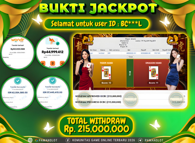 Selamat kepada Member PAMANSLOT Live PP - Dragon Tiger : BC***L
