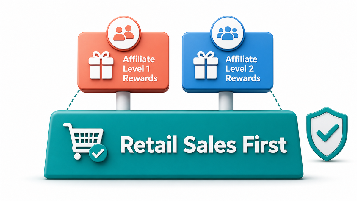 Retail sales first foundation supporting direct and second-tier affiliate rewards