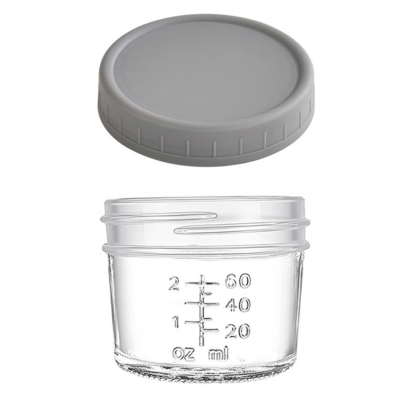 Grey lid 4oz Glass Storage Jars with Leakproof Lids and Measurement Marks - BPA Free, Microwave and Dishwasher Safe, Ideal for Homemade Purees, Sauce, and Portion Control