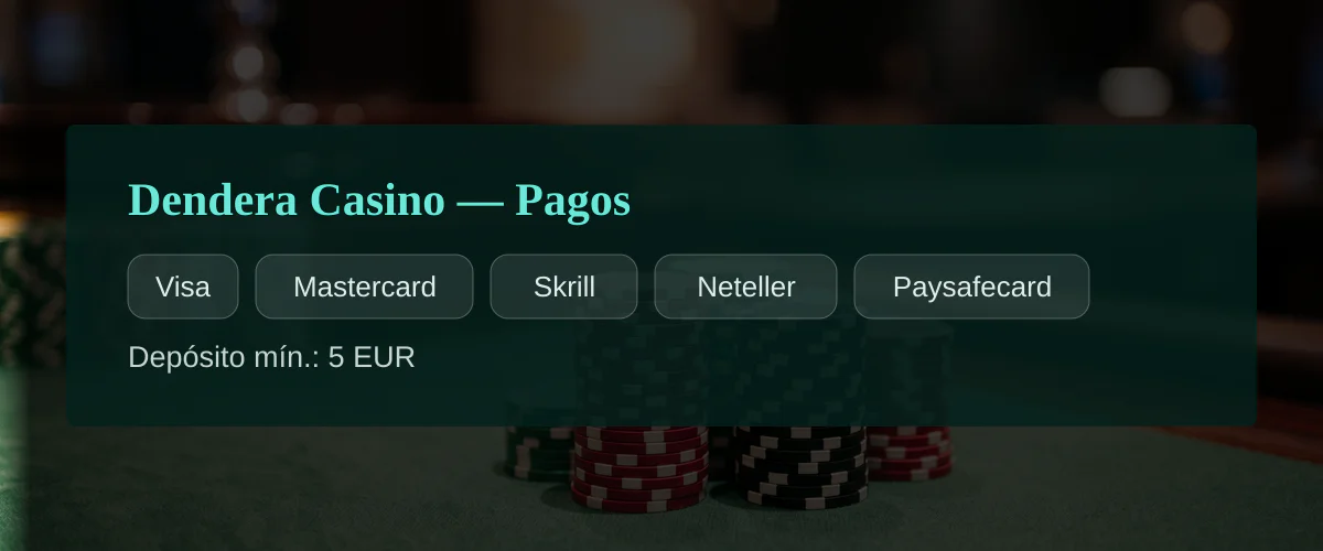 Dendera Casino — Pagos: Visa, Mastercard, Skrill, Neteller, Paysafecard