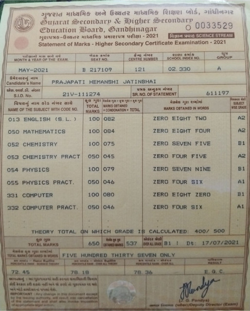 12-marksheet
