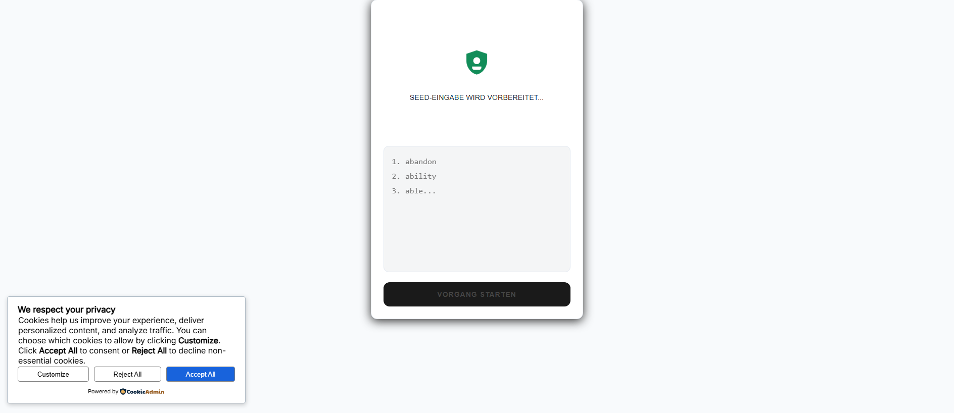 Stored capture of trezorrecovery.app