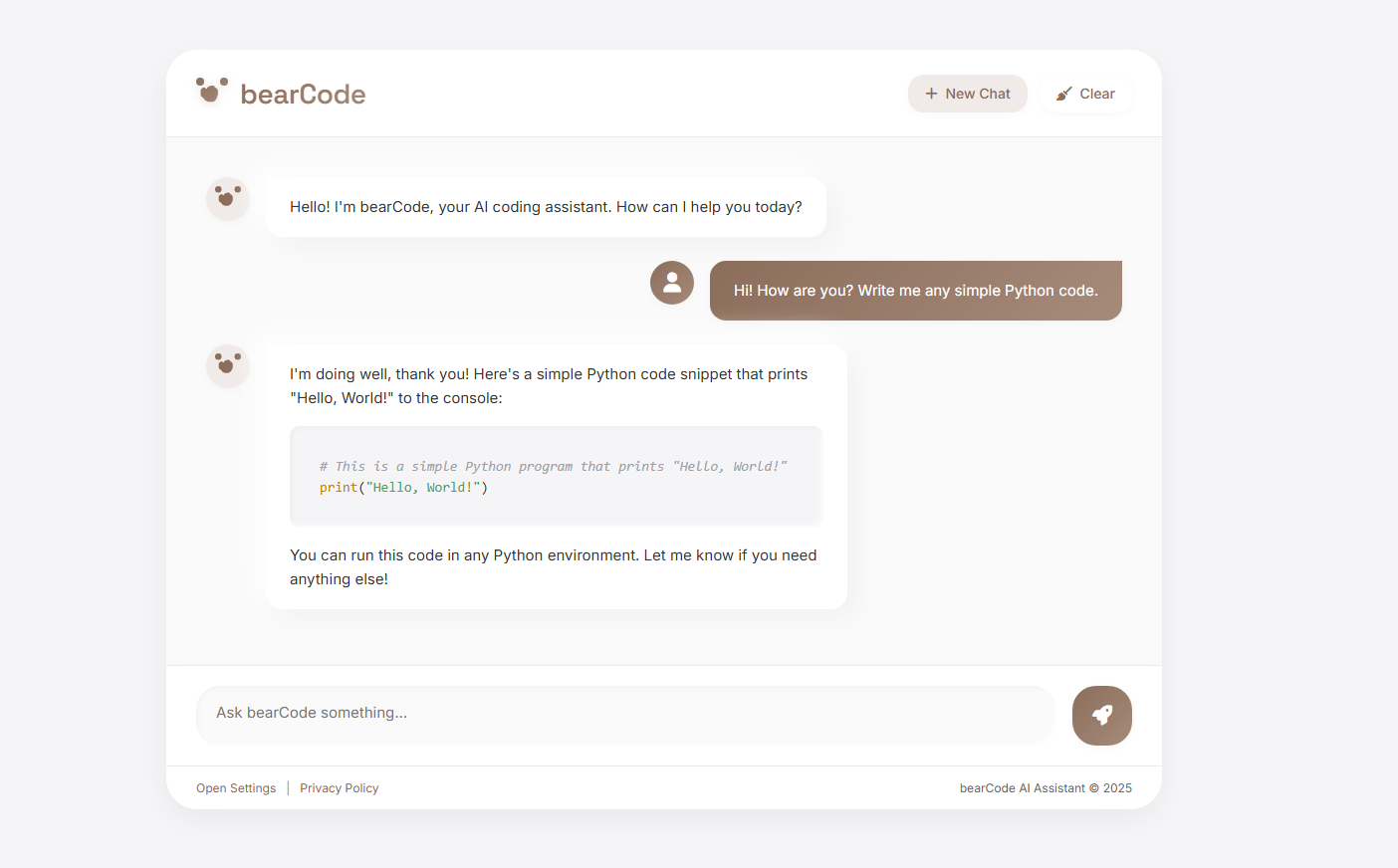 bearCode AI Assistant Interface