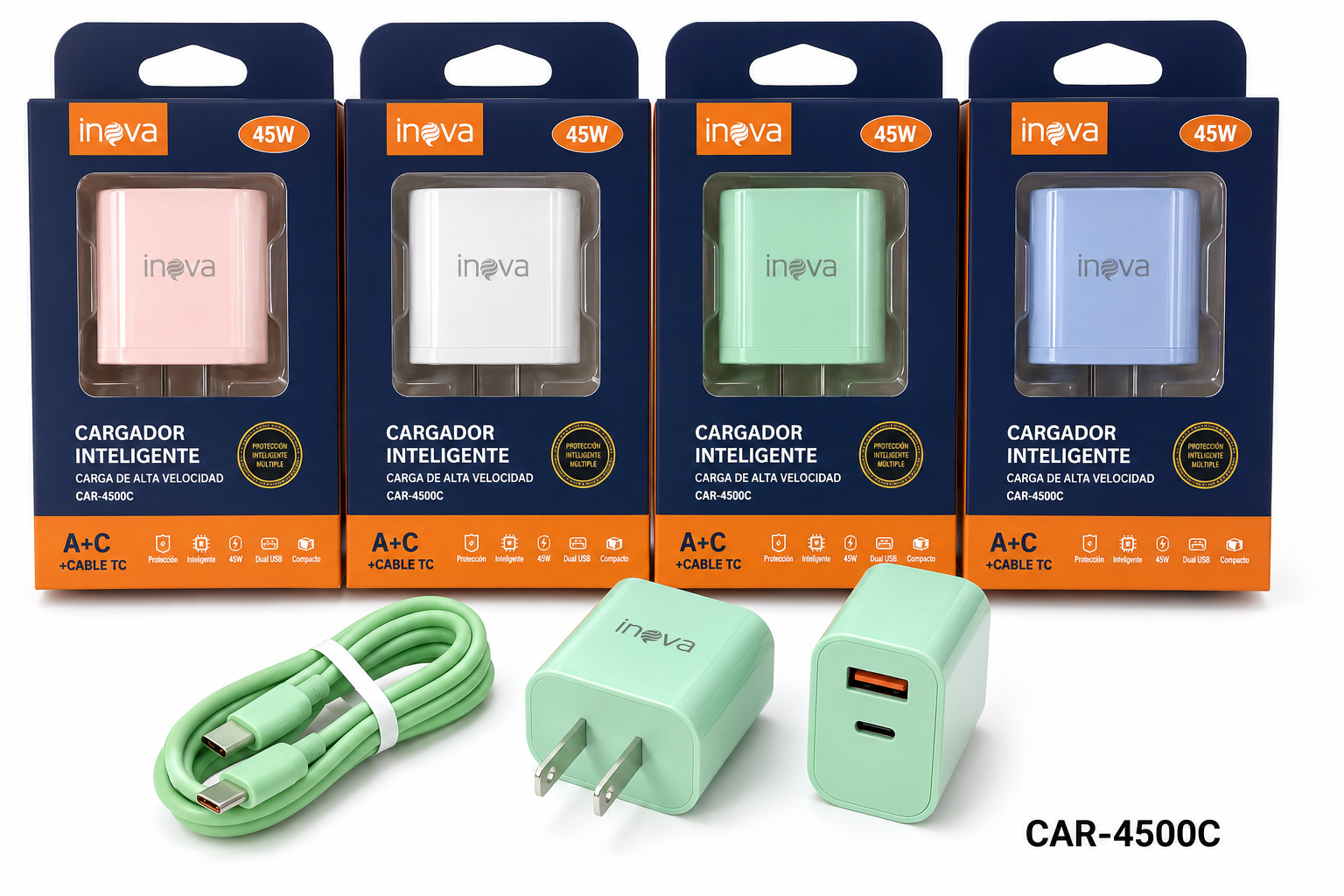 Cargador 45w (A+C) + cable Tipo C