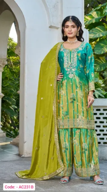 Green color designer sharara suit set