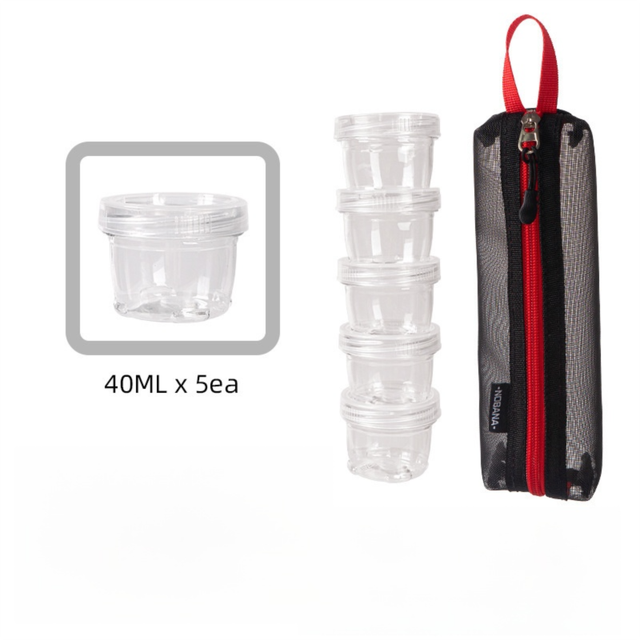 5-Piece Lightweight Stackable Outdoor Spice Jar Set for BBQ Picnic & Travel - Portable Camping Seasoning Kit with Black Mesh Storage Bag