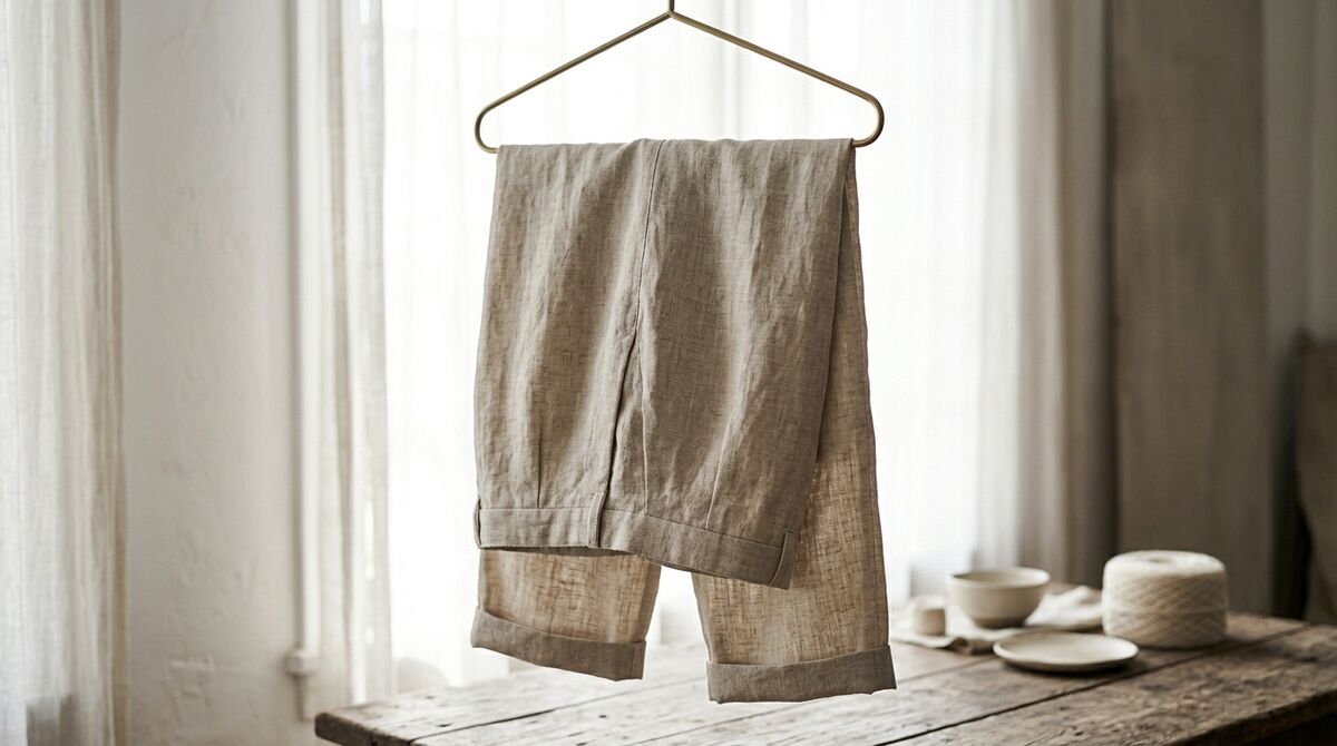 Linen capris on a hanger
