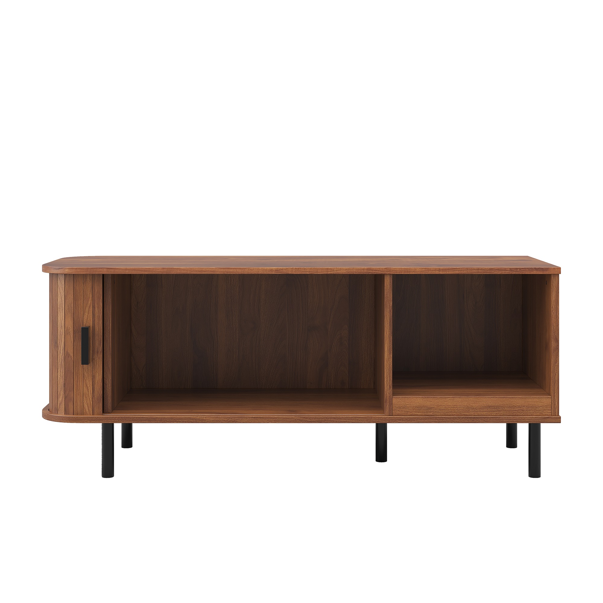 Table Basse Noyer, Rangement, Portes Coulissantes, Design Moderne, Angles Arrondis, Structure Robuste - 110x40x55cm - Salon 5