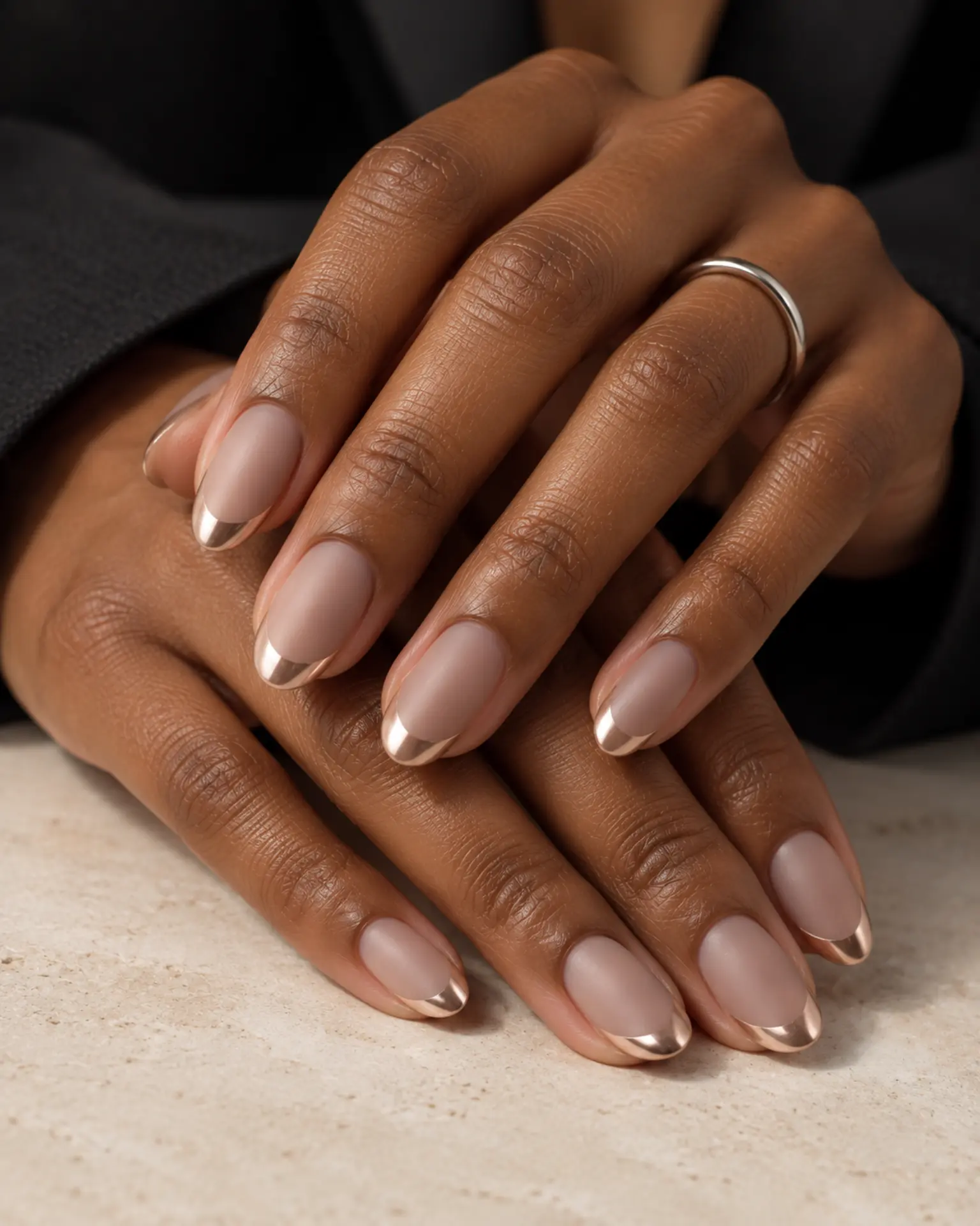 Chrome Matte + Gloss Tip manicure inspiration for chrome nail ideas