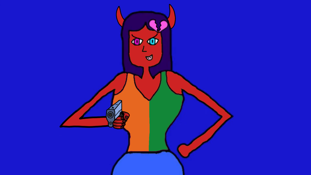 Evil Tooty holding a gun