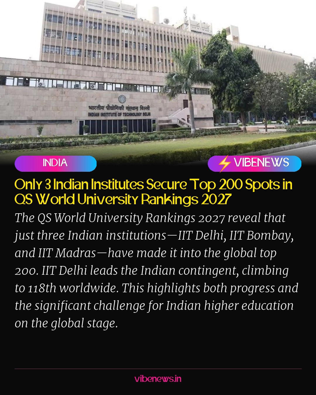 Only 3 Indian Institutes Secure Top 200 Spots in QS World University Rankings 2027