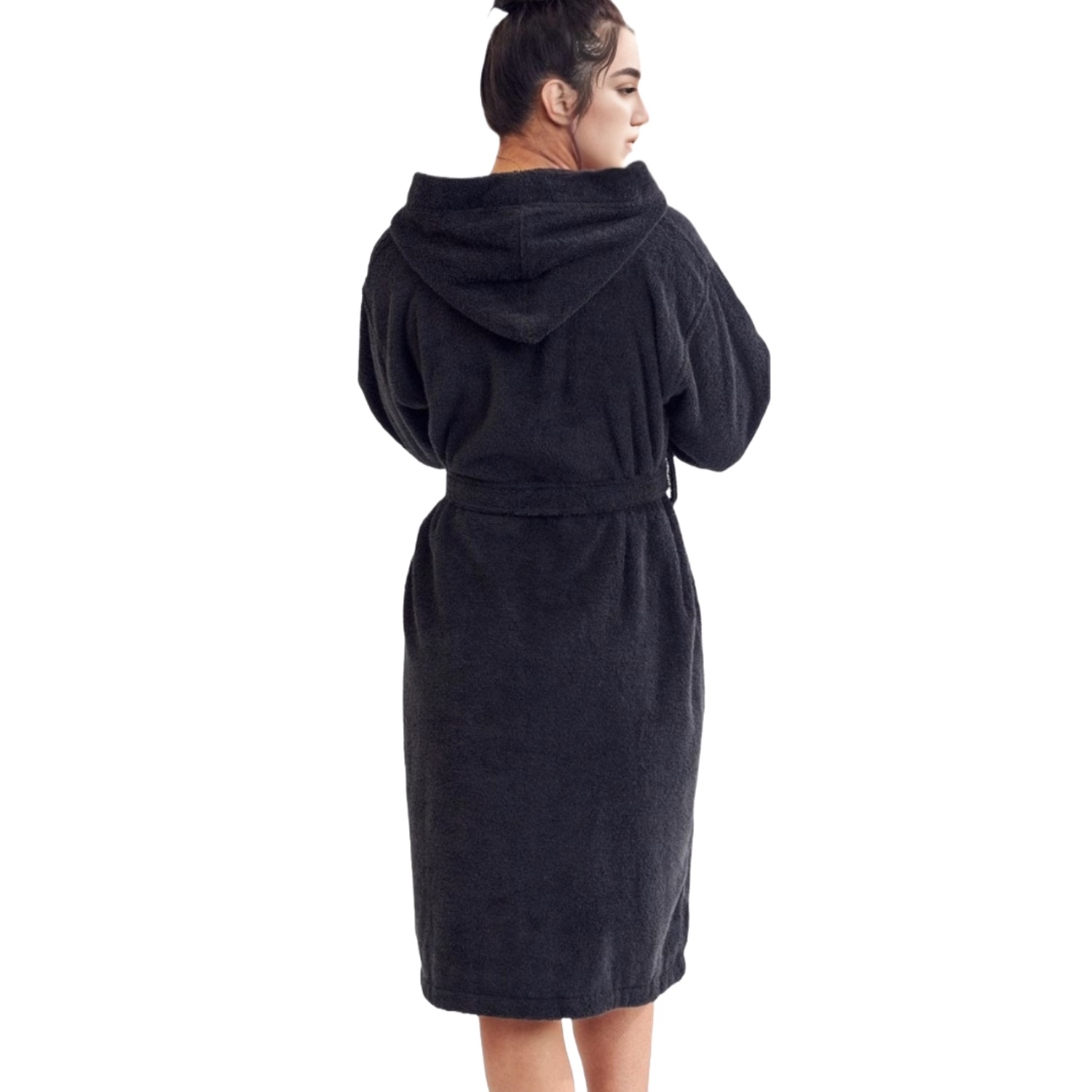 Women's Terry Black Bathrobe, Hooded (Small/Medium) | Soft, Comfy, and Absorbent | for After the Shower or Spa view 3