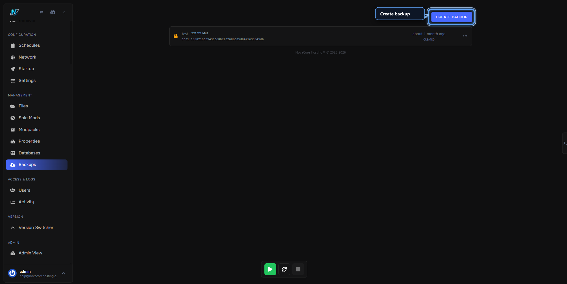 Create server backup
