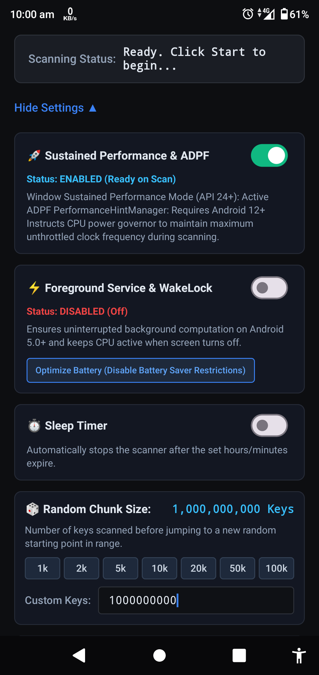 BTCPuzScan Settings