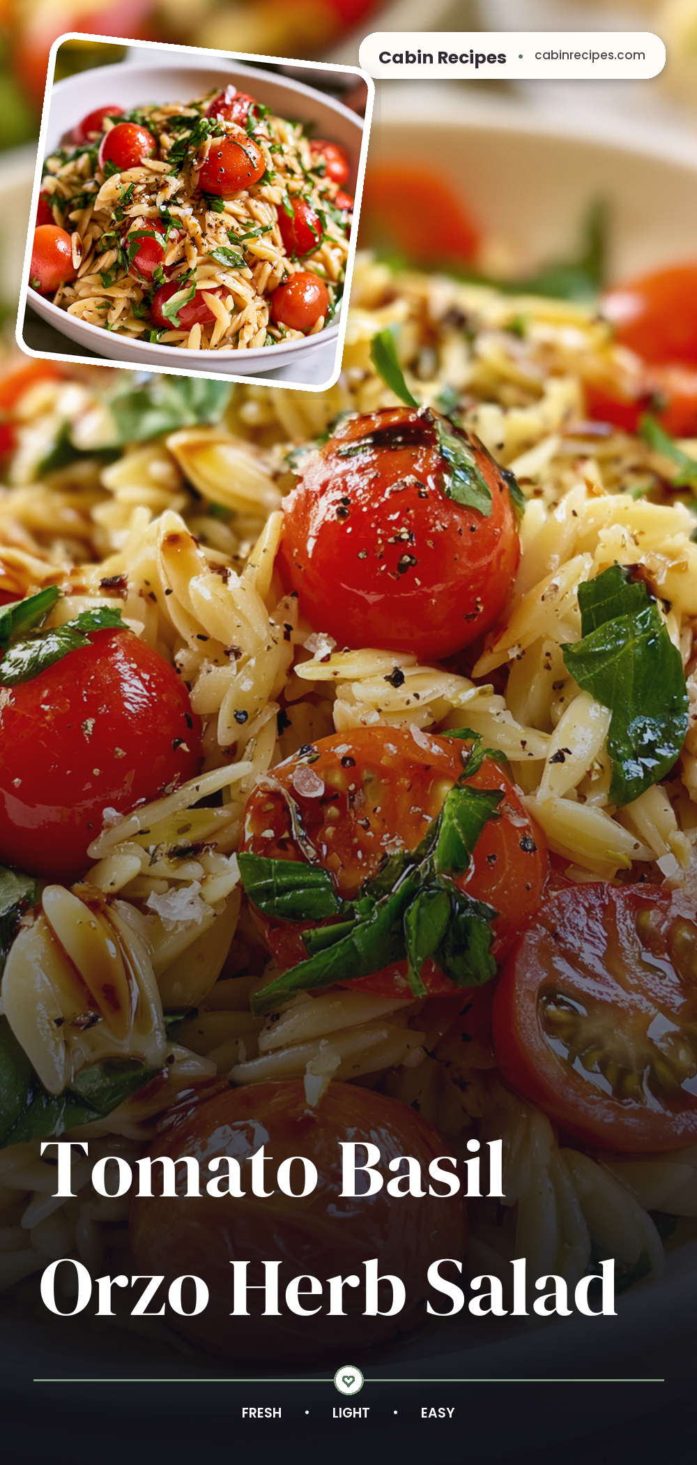 Pinterest graphic for Tomato Basil Orzo Herb Salad