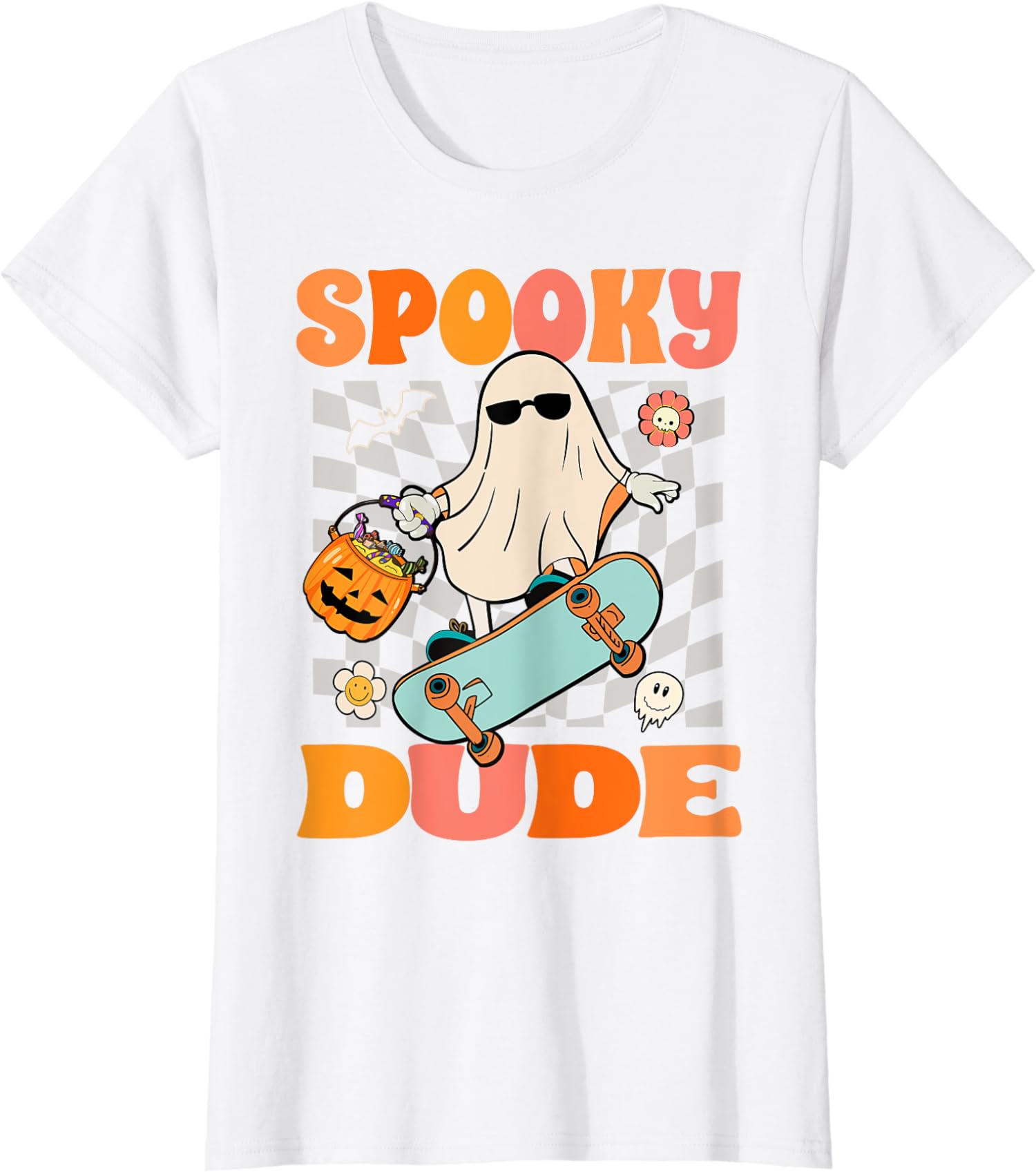 Skateboard Spooky Dude Jack O Lantern Halloween Gift Ladies' Crewneck T-Shirt