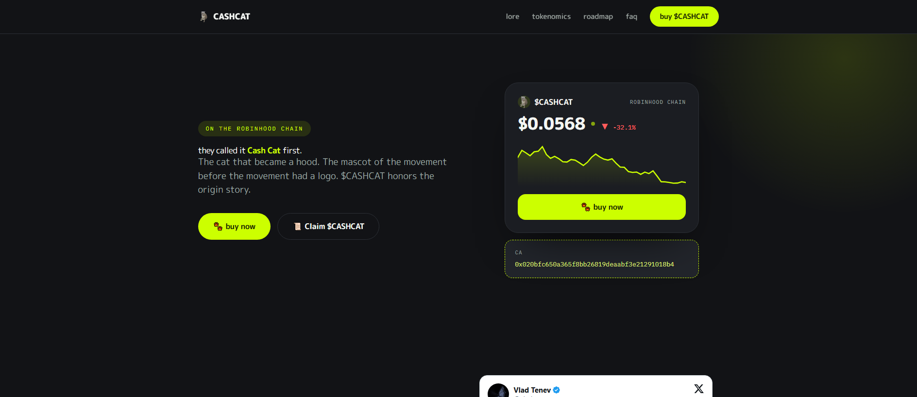 Forensic screenshot of cat-cash.live showing the phishing page layout