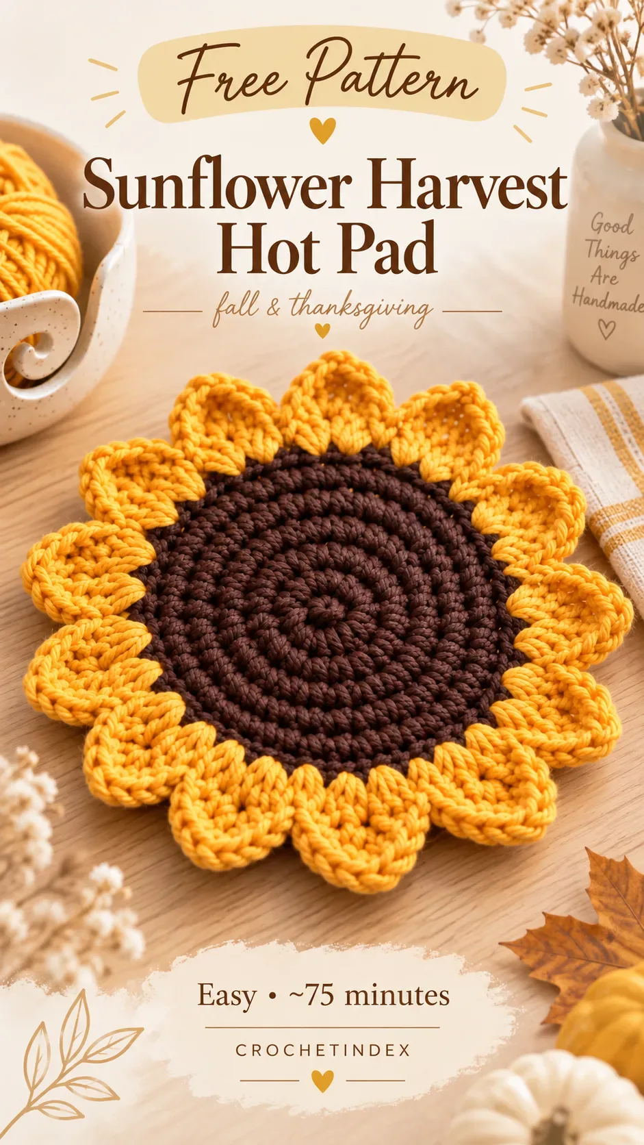 Sunflower Harvest Hot Pad Pinterest project poster