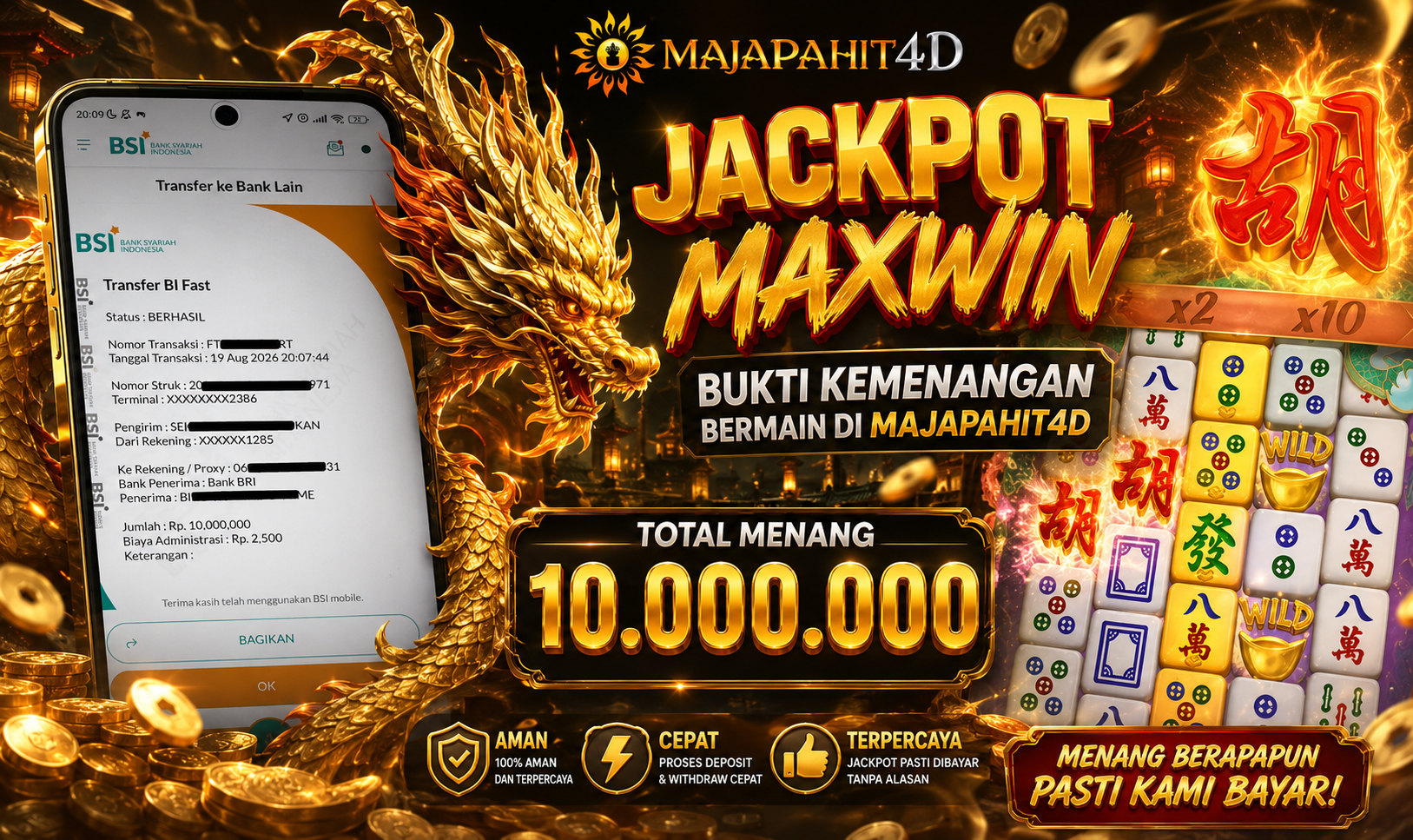 MAJAPAHIT4D JACKPOT MAHJONG WAYS Rp.10.000.000.,- LUNAS