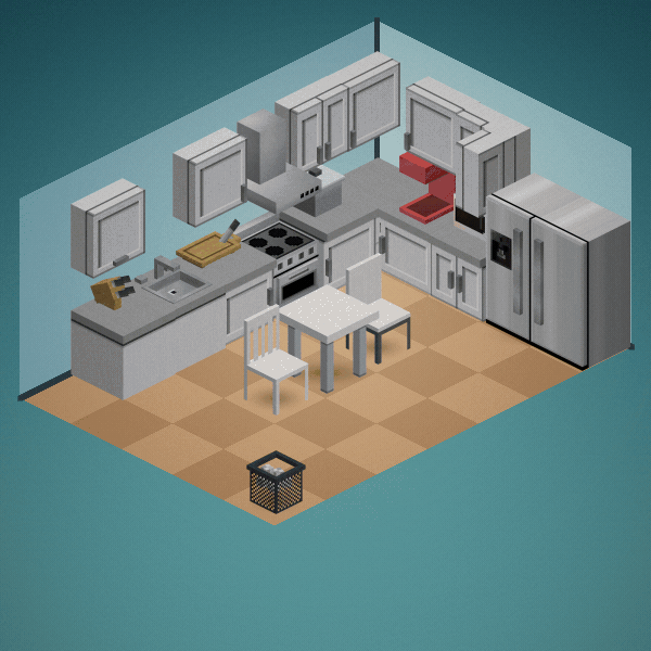 The same kitchen through its colours and woods