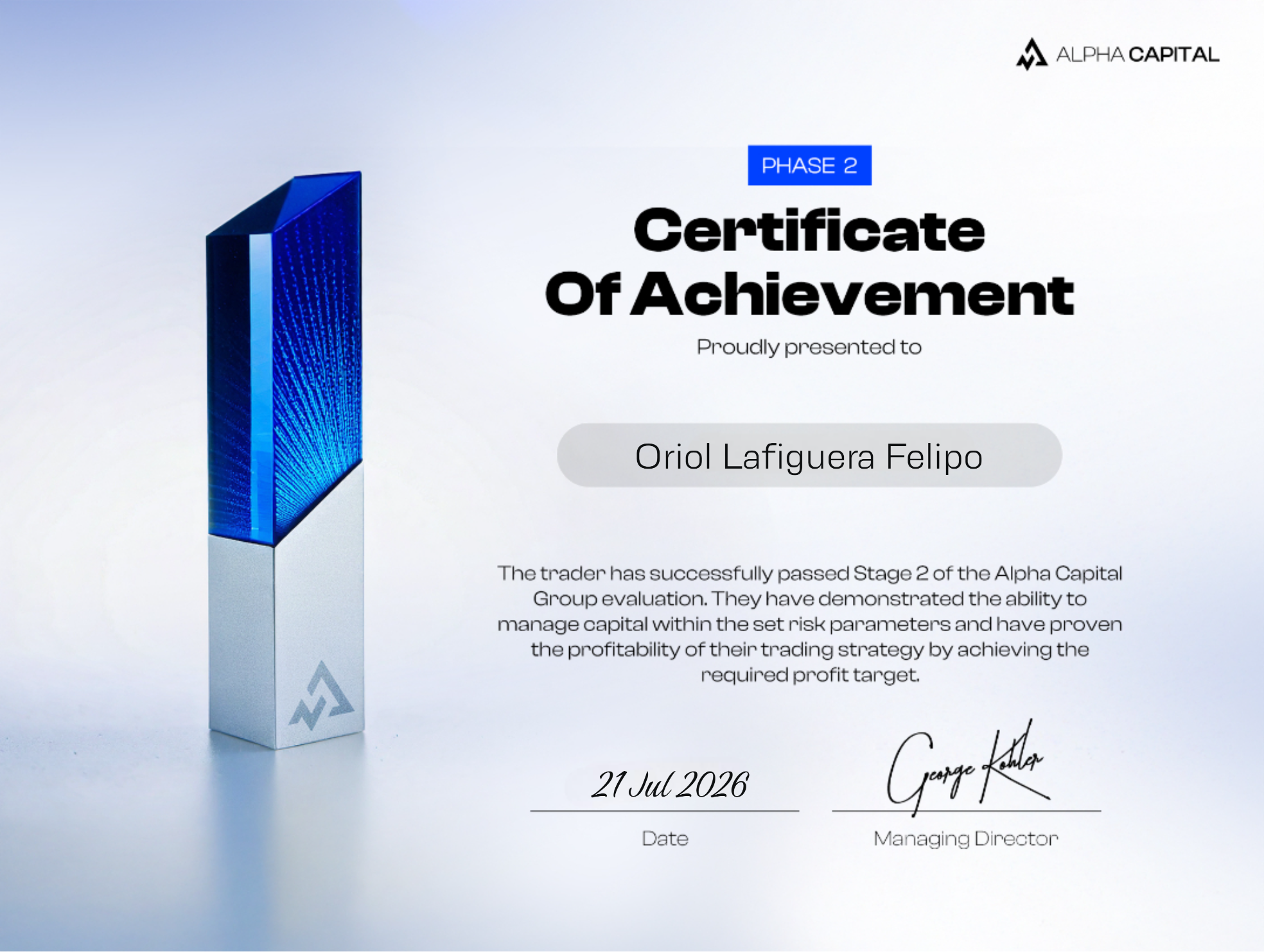 Certificado de alumno de UTH