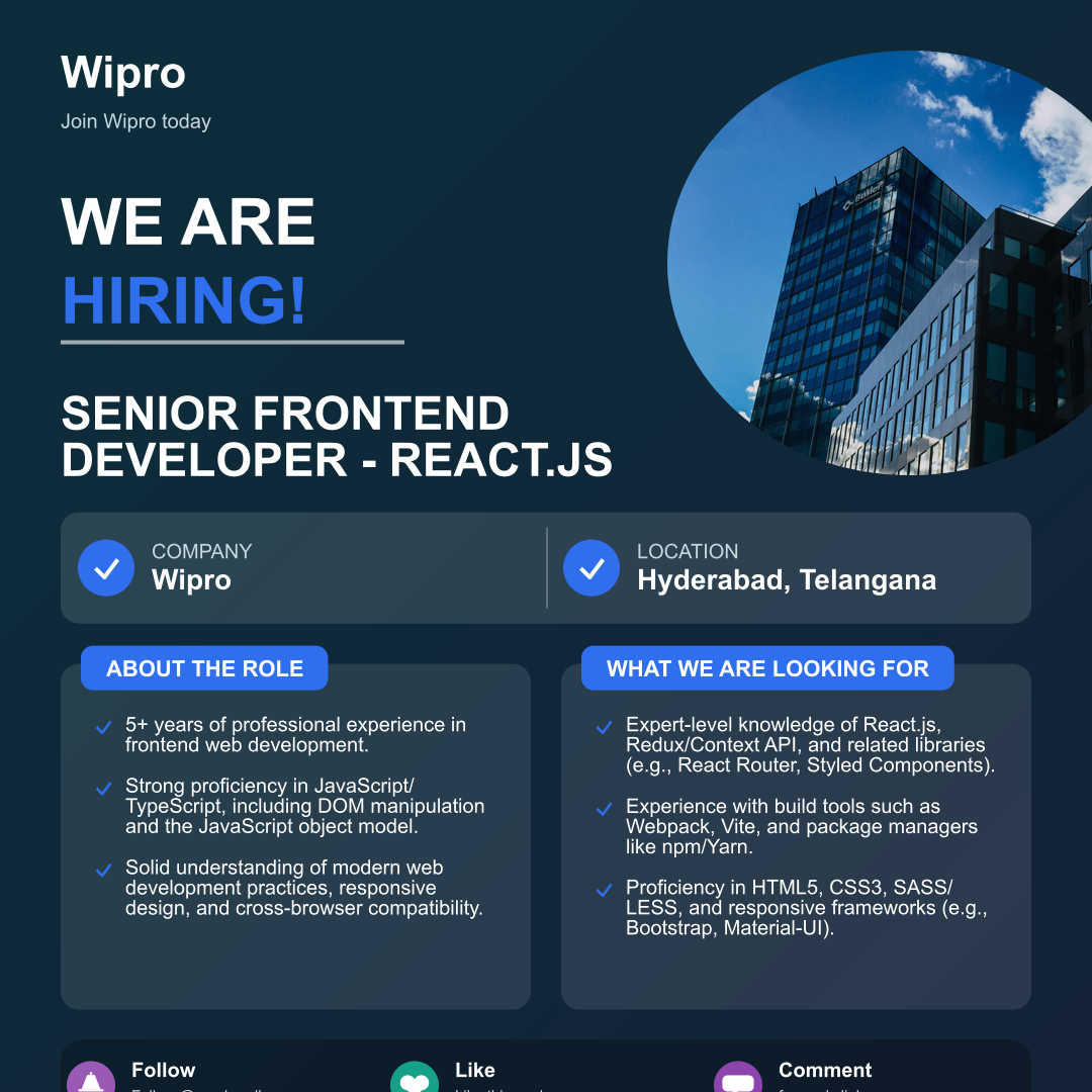 Senior Frontend Developer - React.js at Wipro – Apply Now