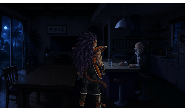 Raditz and Roshi face to face.png