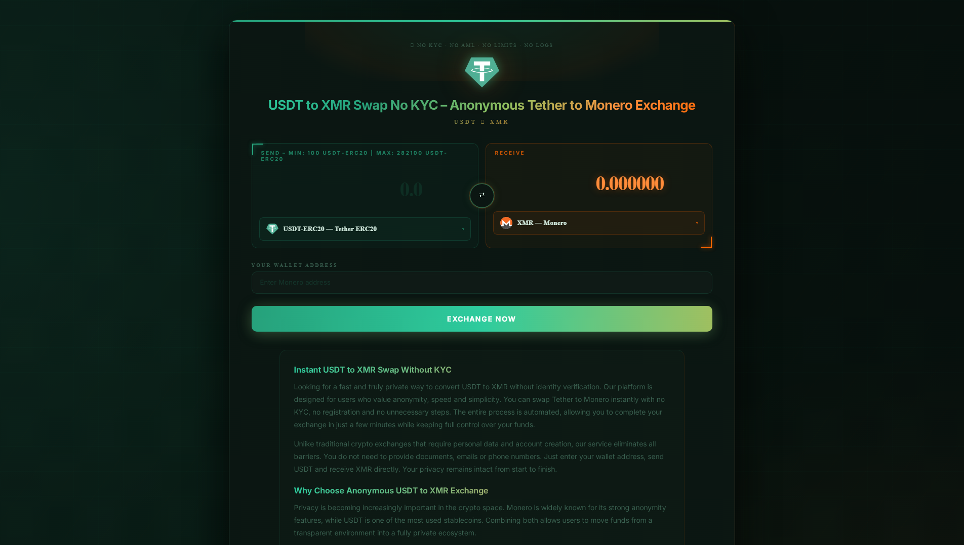 Stored capture of usdttoxmr.exchange