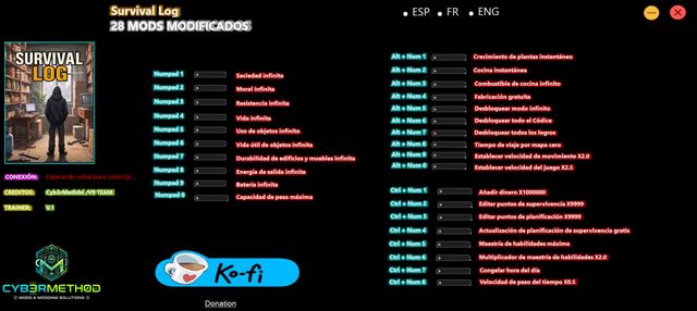 Survival Log trainer interface