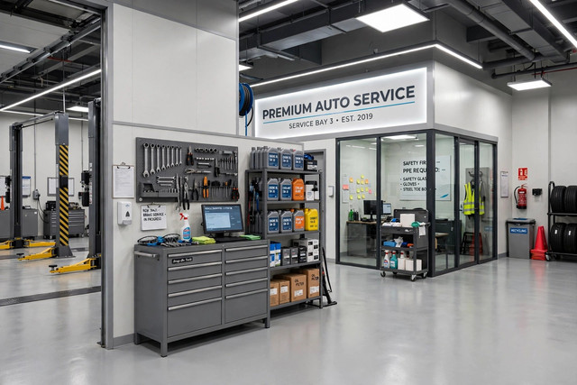 Modern auto repair service bay
