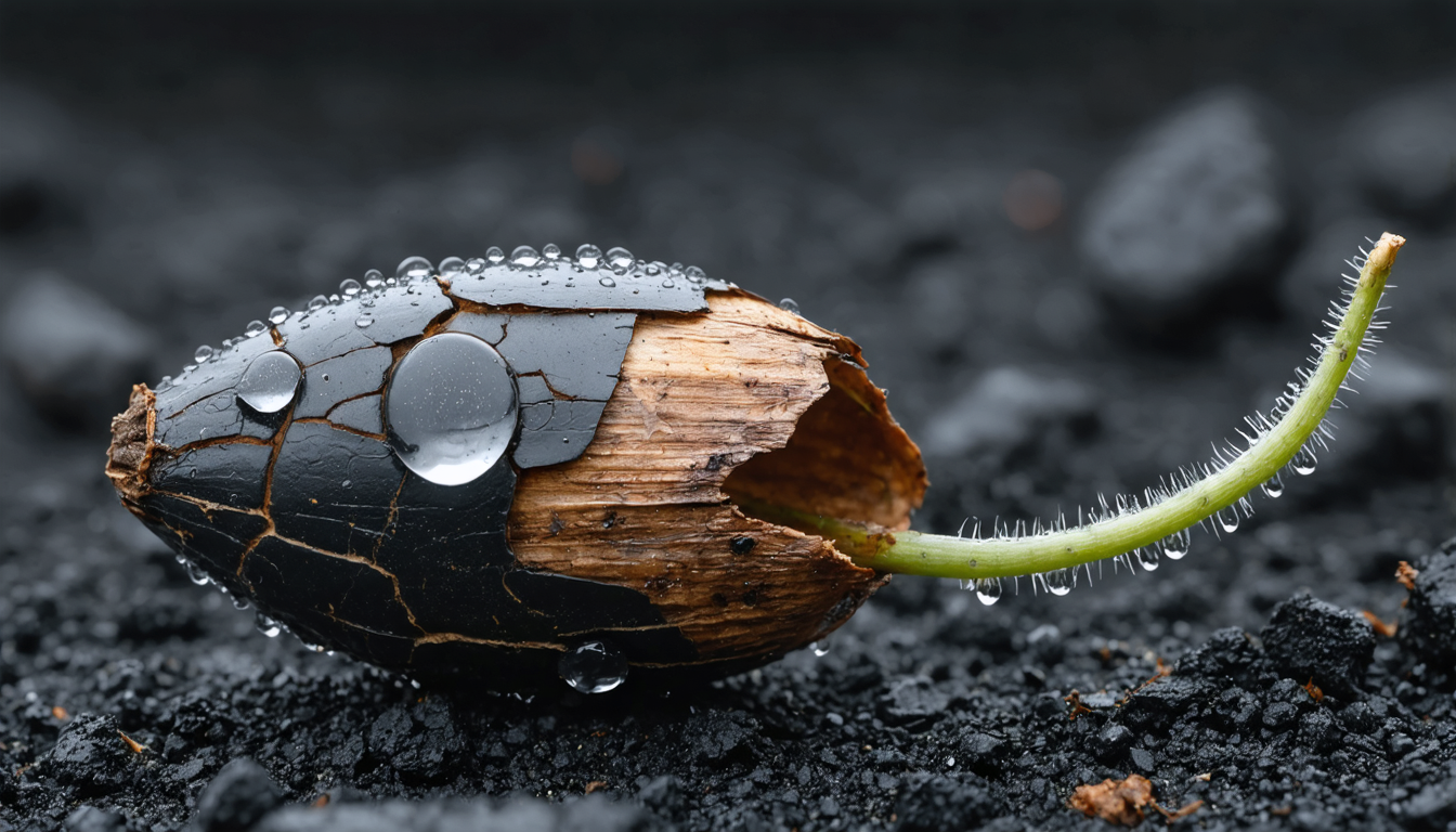 A seed pod surrendering its architecture to something it never planned to become.