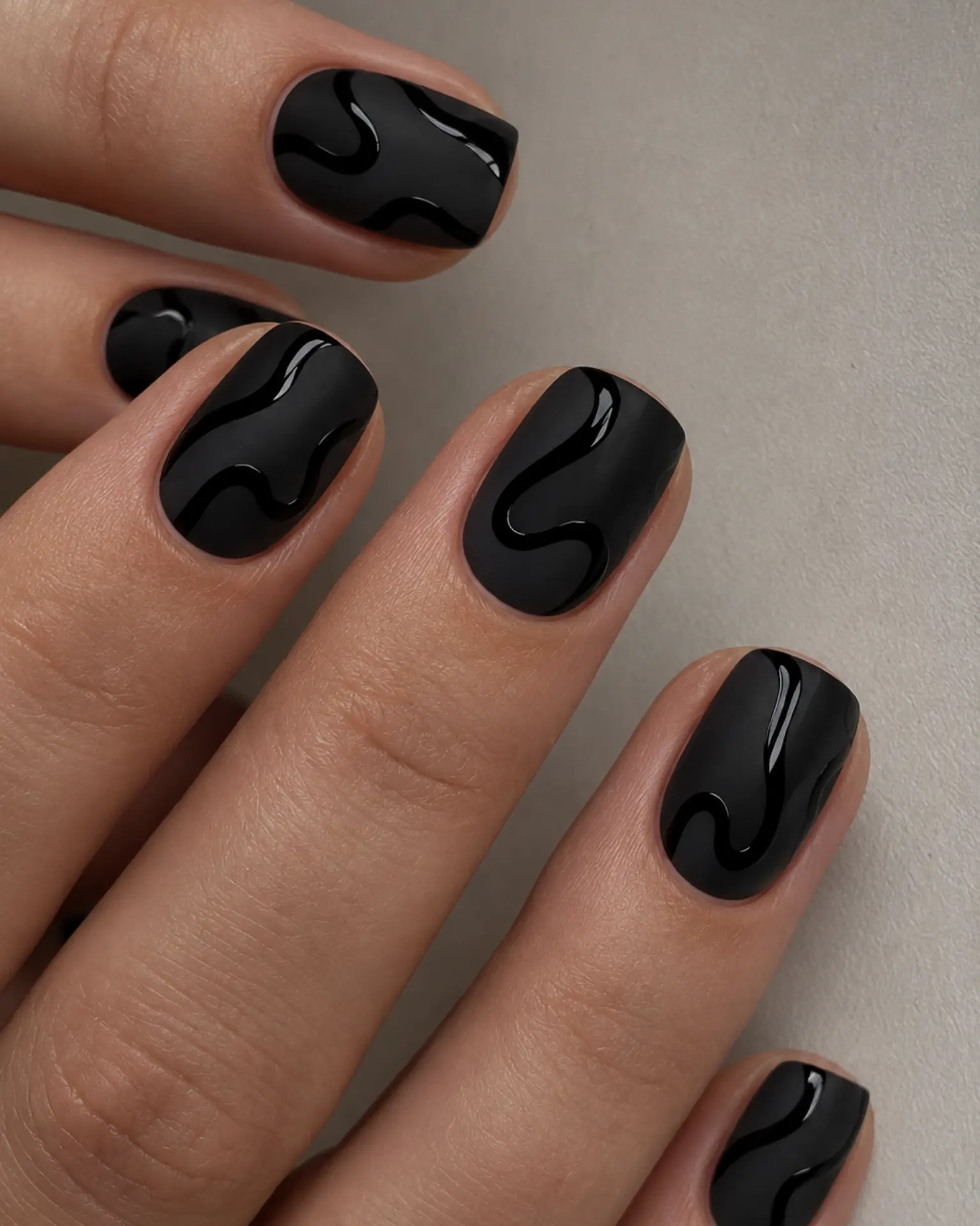 Black Matte + Gloss manicure inspiration for short minimalist nail ideas