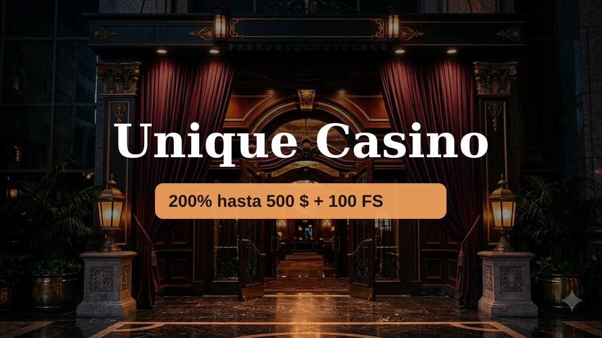 Unique Casino - bono de bienvenida 200% hasta 500 $ + 100 FS, pagos: Visa, Mastercard, Bizum, Neosurf, ecoPayz