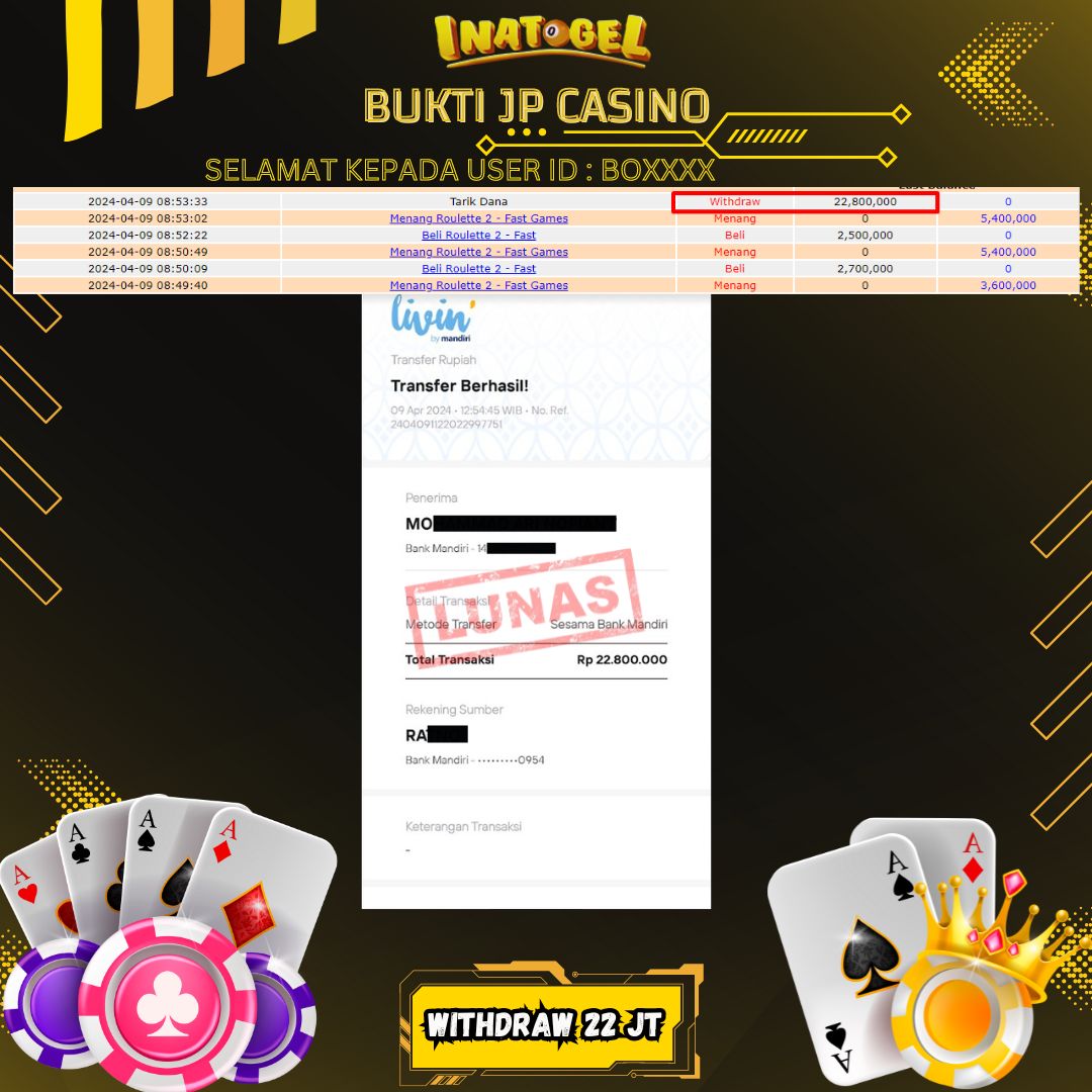 BUKTI PEMBAYARAN JP ROULETTE 2 - FAST GAME Rp22,000,000,- LUNAS