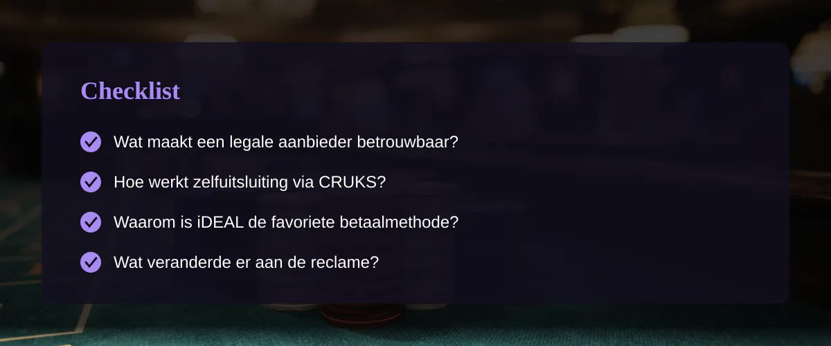 De geur van sigarettenrook en het stille licht van een online casino website — Checklist