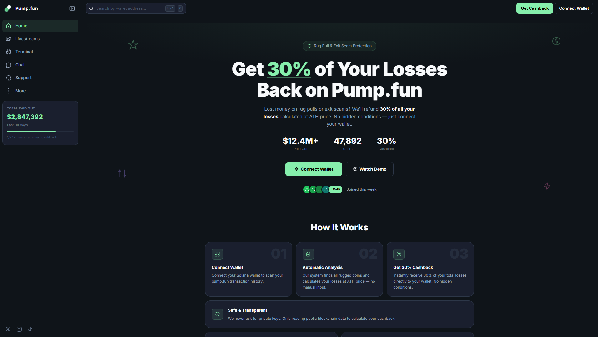 Screenshot of returns-pump.fun