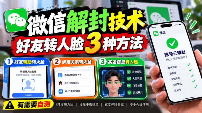 微信解封技术，好友转人脸3种方法，外来技术，有需要自测-网创指引人