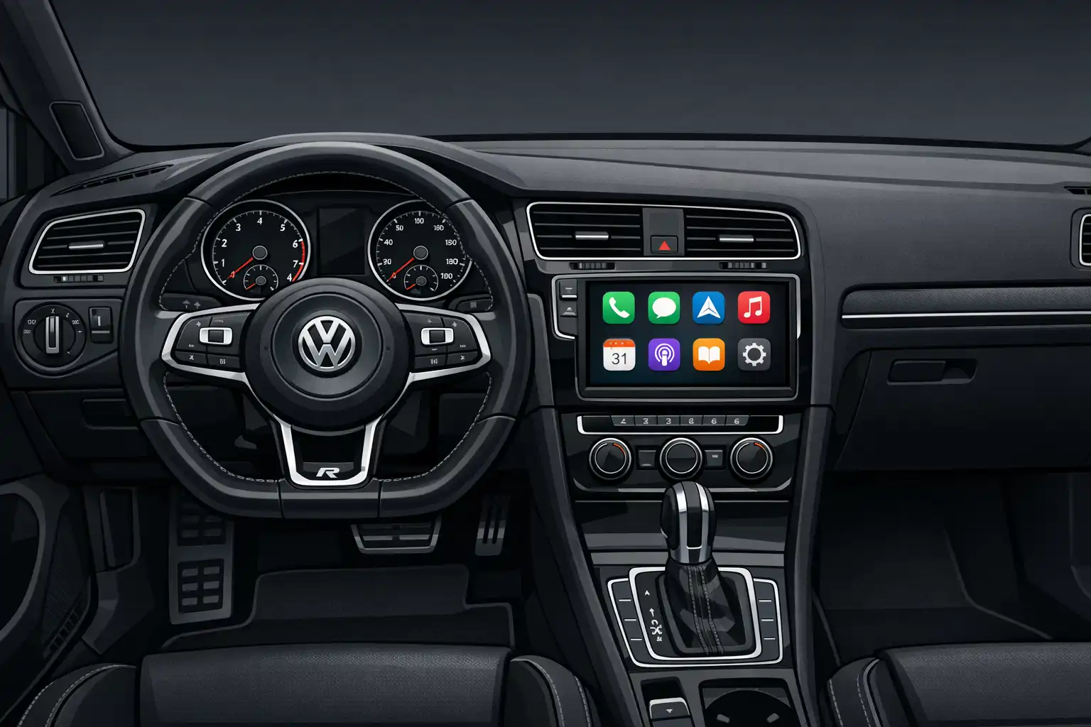 Intérieur Volkswagen Golf 7 R 2016 avant installation Android Auto