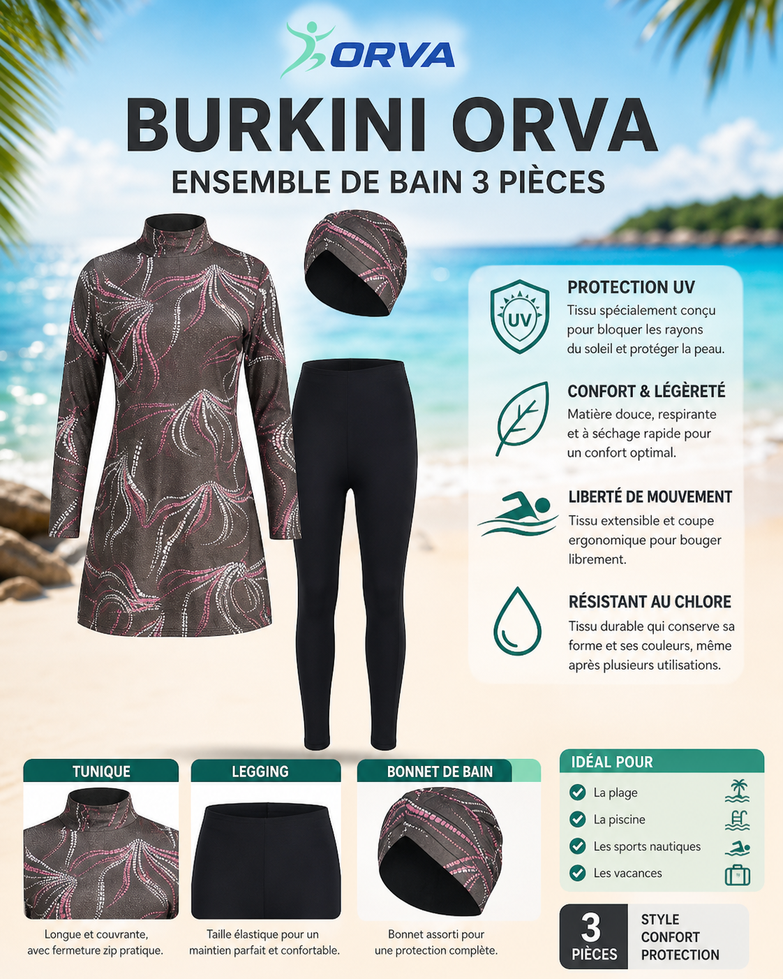 Burkini ORVA – Ensemble de bain 3 pièces 3