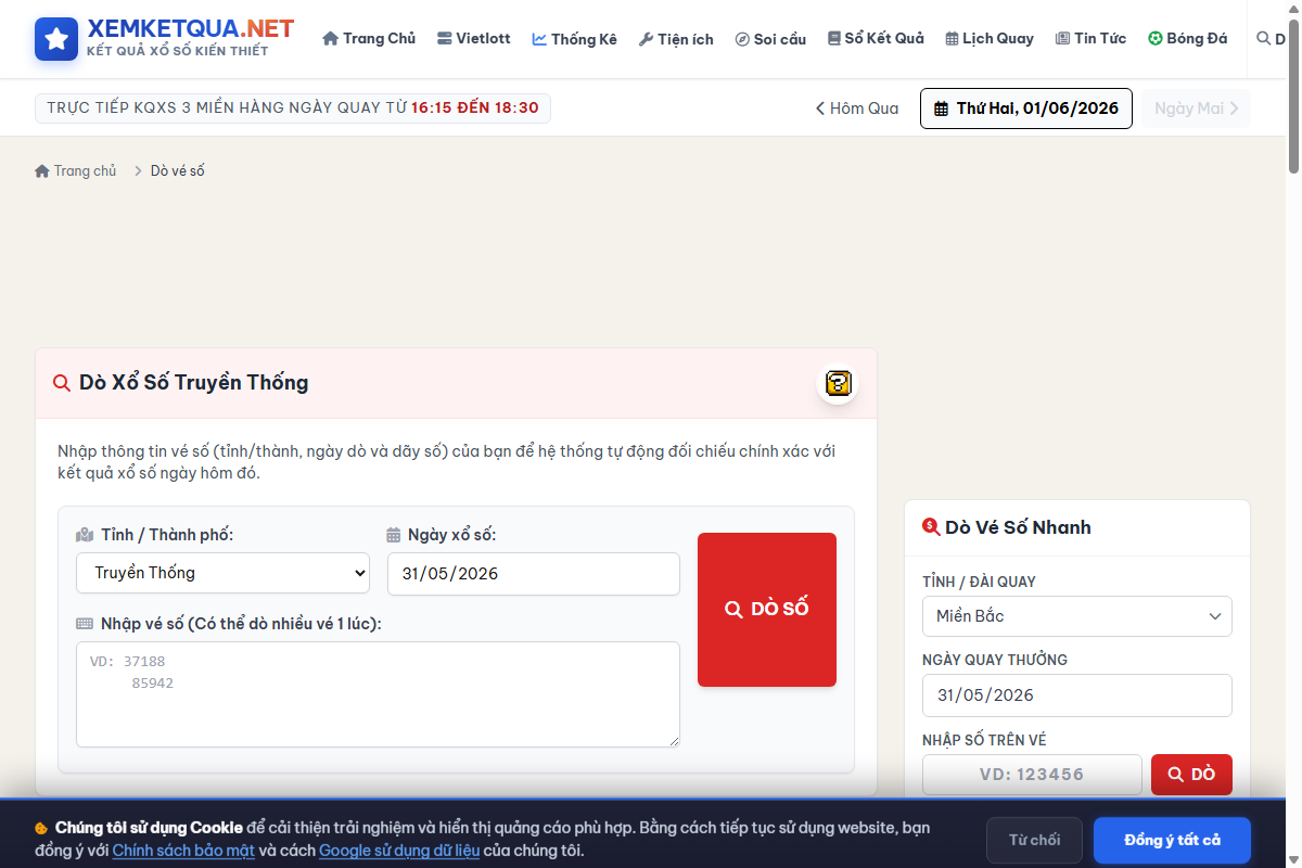 Hướng dẫn cách xem và sử dụng Dò vé số online trên Xemketqua.net
